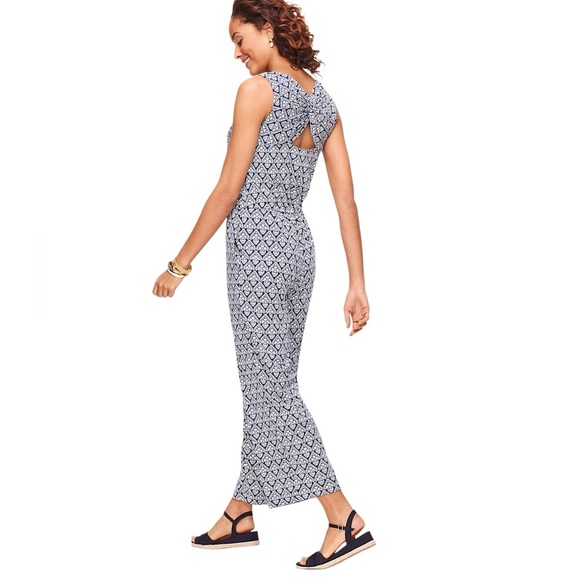 TALBOT’S | NWOT V-NECK TWIST BACK JERSEY KNIT JUMPSUIT NAVY & WHITE | SM PETITE - Picture 11 of 15